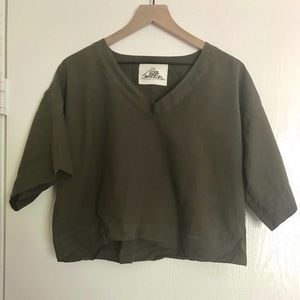 Linen crop top Olive green